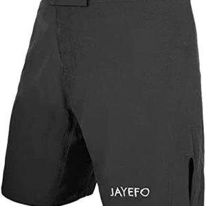 JAYEFO Athletic Active Sport Shorts for Workout, Gym, Boxing, Kickboxing, BJJ, MMA- UPF 50+ Rating - Quick Dry Shorts - Black