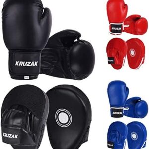 Kruzak Plain Focus Mitts and Boxing Gloves Set for Kickboxing and Muay Thai MMA Training - Fitness Kit with Punching Pads for Martial Arts and Karate