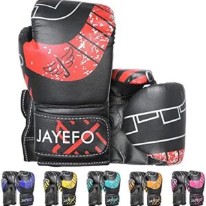 Jayefo Boxing Gloves for Kids & Children - Youth Boxing Gloves for Boxing, Kick Boxing, Muay Thai and MMA - Beginners Heavy Bag Gloves for Heavy Boxing Punching Bag - 4 and 6 Oz - Black