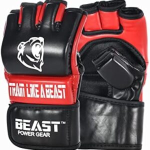 Beast Power Gear MMA Gloves UFC Gloves Kickboxing Gloves with Open Palms, Boxing Gloves, Punching Bag Gloves, Sparring, Muay Thai, Thump Padding for Men & Women