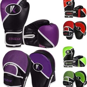 Kruzak Premium Boxing Gloves and Focus Mitts Set for Kickboxing and Muay Thai MMA Training| Focus Pads and Training Gloves | Fitness Kit for Martial Arts & Karate | 08, 10, 12, 14, 16 oz Gloves