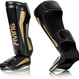 FIVING Martial Arts Shin Guards,Microfiber Leather, Padded, Adjustable Leg Guards with Instep Protection for Muay Thai, Kickboxing, MMA Training, Sparring, Professional Boxing Equipment