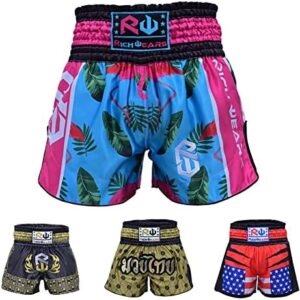RICHWEARS USA Thai Shorts for Muay Thai, Martial Arts Trunks for Grappling Gym Exercises…