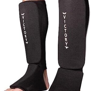 Victory Martial Arts Cloth Shin & Instep Padded Guards - Kickboxing, Muay Thai Sparring Protective Leg Shin Foam for Kids and Adults (Pair)