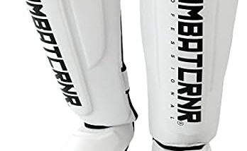 Combat Corner Supreme Synthetic Leather Muay Thai Shin Guards | Full Leg Protector Pads and Fighting Training Protective Gear for MMA, Kickboxing, BJJ, Karate, Martial Arts