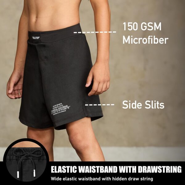 Elite Kids BJJ No-Gi Shorts: 4-Way Stretch Grappling Training Shorts Black - Image 2