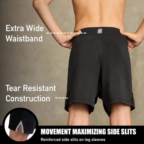 Elite Kids BJJ No-Gi Shorts: 4-Way Stretch Grappling Training Shorts Black - Image 3