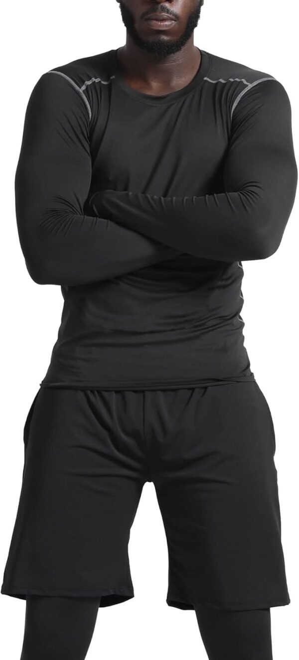 BUYJYA 5Pc Mens Compression Gym Outfit: Athletic Workout Pants & Shirts Set - Image 5