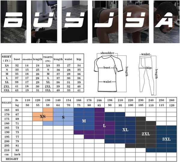 BUYJYA 5Pc Mens Compression Gym Outfit: Athletic Workout Pants & Shirts Set - Image 6