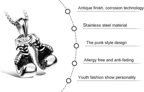 Stainless Steel Boxing Gloves Pendant Necklace - Punk Men's Jewelry Chain - Image 6