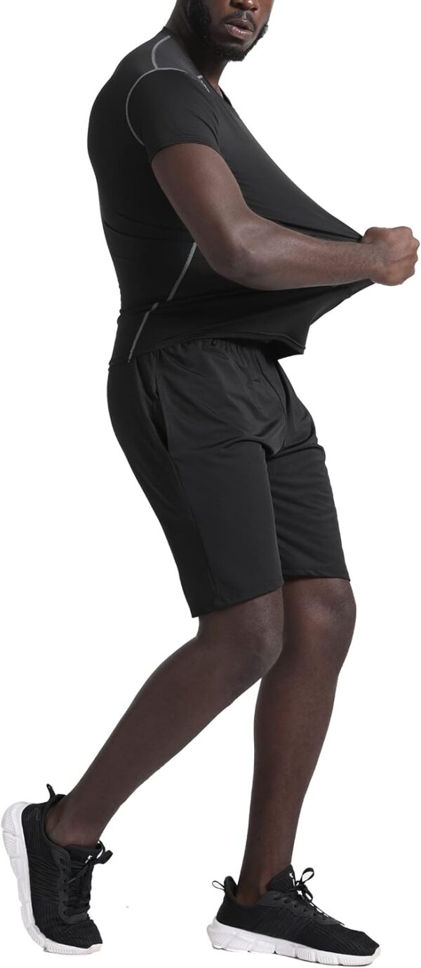 BUYJYA 5Pc Mens Compression Gym Outfit: Athletic Workout Pants & Shirts Set - Image 2