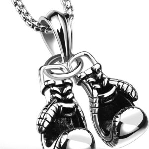 Hamoery Men Punk Stainless Steel Boxing Gloves Chain Pendant Necklace