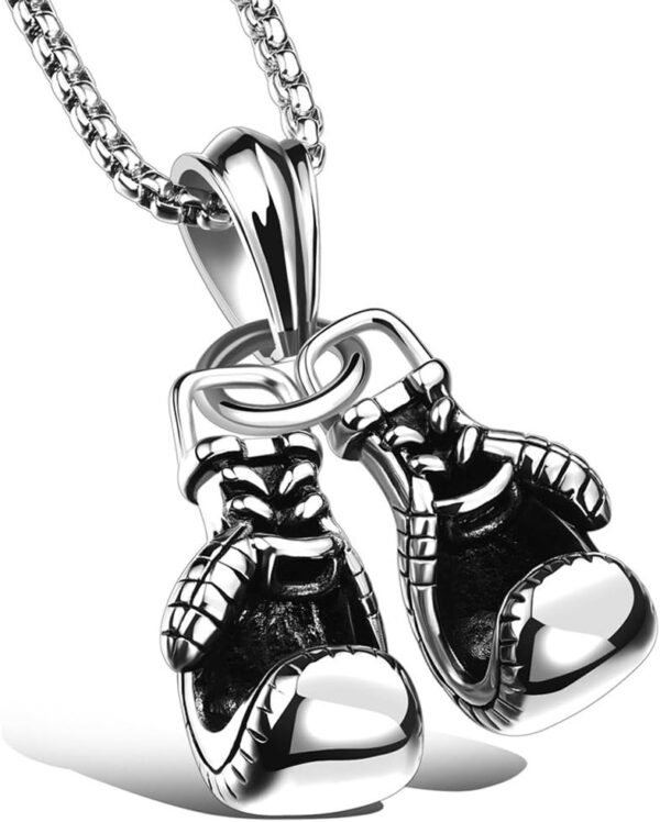 Hamoery Men Punk Stainless Steel Boxing Gloves Chain Pendant Necklace