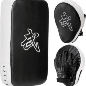 WUWEOT 2-in-1 Punching Mitts Kick Pack Set, Boxing Mitts Focus Pads and Taewondo Kick Pad, Adjustable Soft Shield Durable Training Pads Set for Boxing, Kickboxing, Karate, Muay Thai, MMA Training