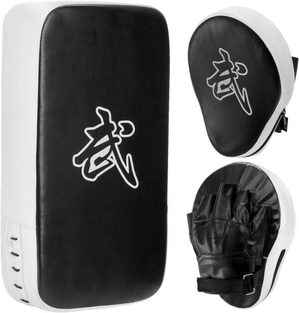 WUWEOT 2-in-1 Punching Mitts Kick Pack Set, Boxing Mitts Focus Pads and Taewondo Kick Pad, Adjustable Soft Shield Durable Training Pads Set for Boxing, Kickboxing, Karate, Muay Thai, MMA Training