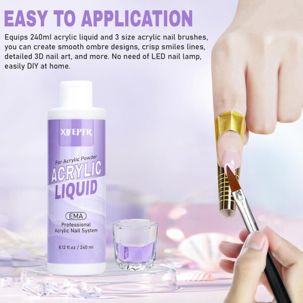 Professional Acrylic Nail Monomer Liquid - MMA-Free EMA 8.12oz with 3 Brushes Kit - Image 4