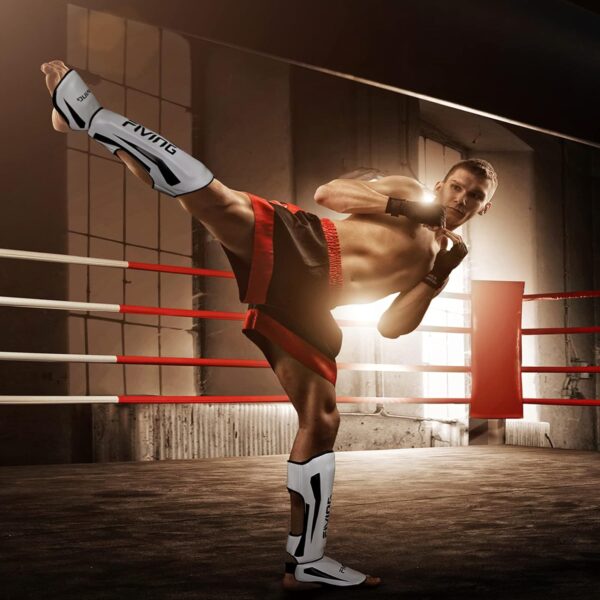 FIVING Pro MMA Shin Guards: Padded Muay Thai Leg Protectors with Instep Coverage - Image 8
