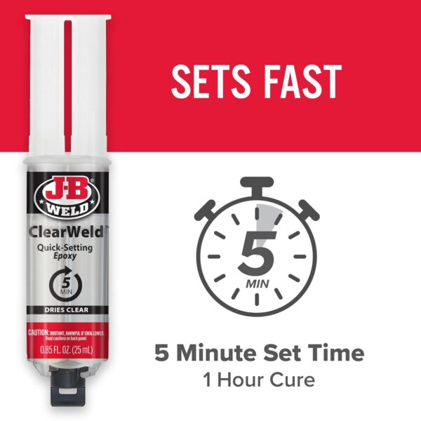 J-B Weld ClearWeld 5-Min Quick-Set Clear Epoxy Syringe - Strong Multipurpose Bond - Image 3