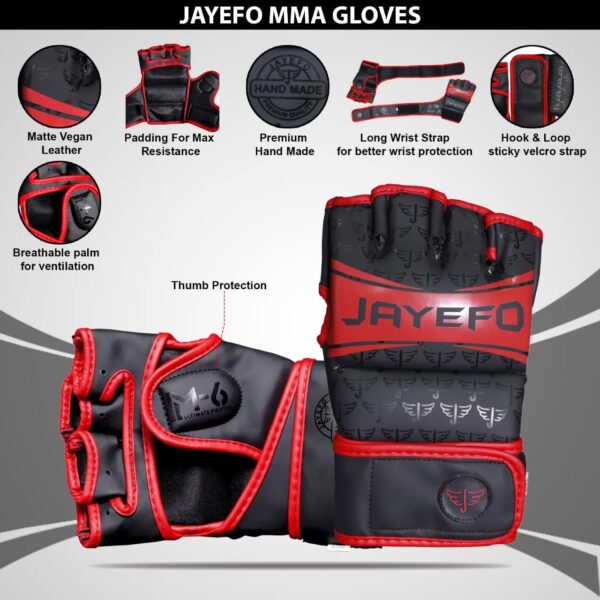 Jayefo Sports M-6 Pro MMA Gloves - Open Palm, Kickboxing, Sparring Gloves - Image 2