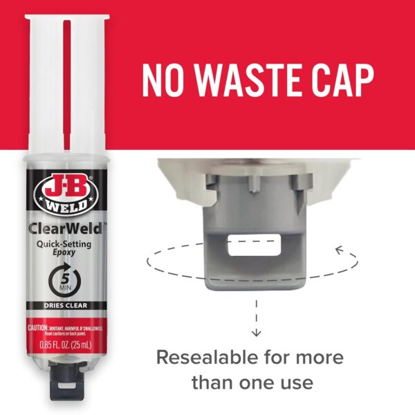 J-B Weld ClearWeld 5-Min Quick-Set Clear Epoxy Syringe - Strong Multipurpose Bond - Image 7