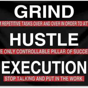 Grind Hustle Execution Flag 3x5 Ft Motivational Fitness Inspirational Flags for Home Gym Wall Decor and College Dorm Room Bedroom Office Banner Poster Decor