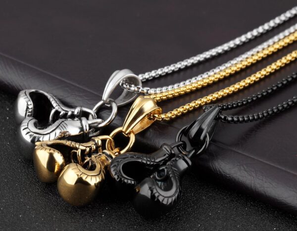 Stainless Steel Boxing Gloves Pendant Necklace - Punk Men's Jewelry Chain - Image 3