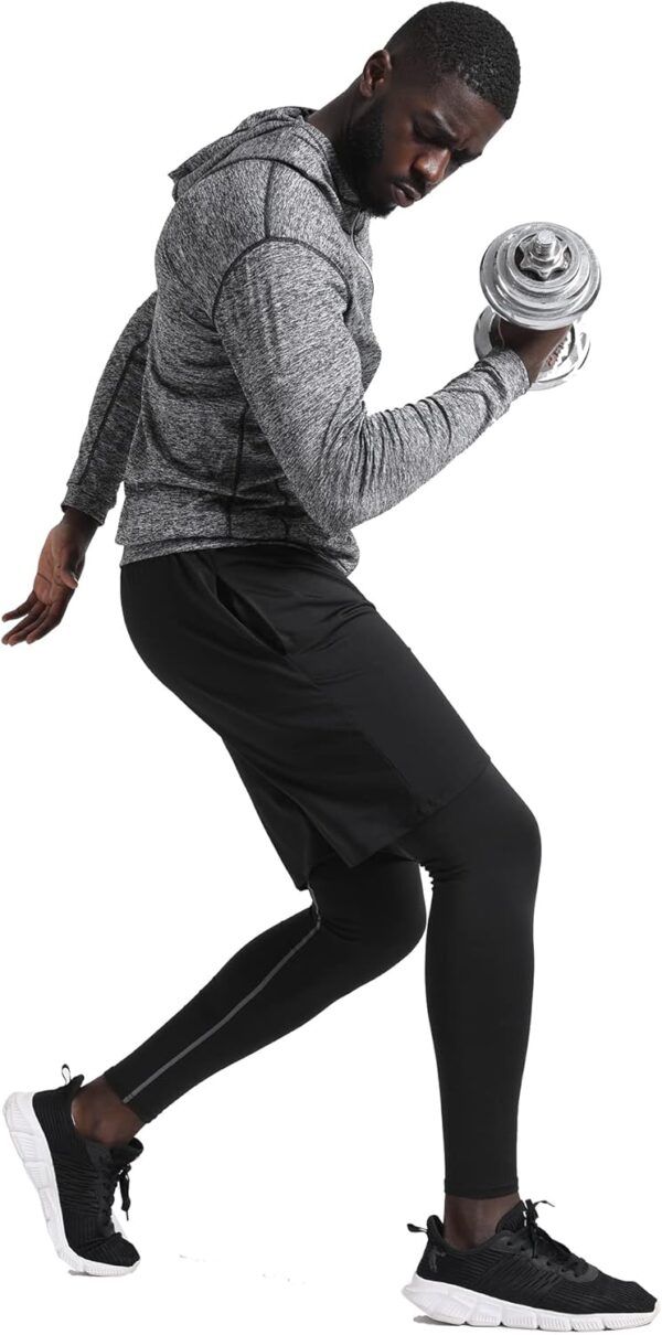 BUYJYA 5Pc Mens Compression Gym Outfit: Athletic Workout Pants & Shirts Set - Image 3