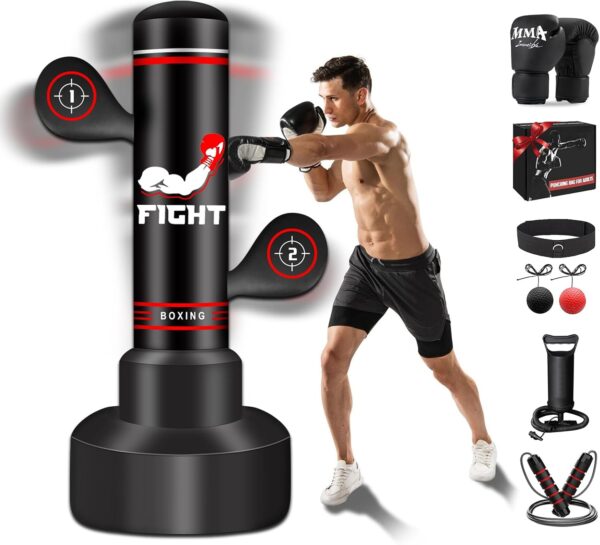 Freestanding Punching Bag with Stand, Men Standing Kickboxing Bag, Heavy Boxing for Adult Teens, Suitable for Kickboxing Martial Arts MMA Dummy Karate Home Gym Training Equipment for Men and Women