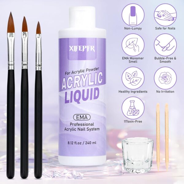Professional Acrylic Nail Monomer Liquid - MMA-Free EMA 8.12oz with 3 Brushes Kit - Image 7
