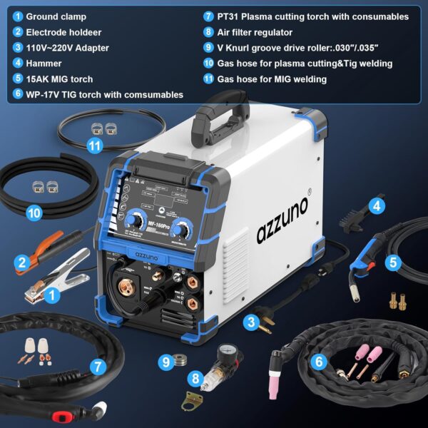AZZUNO 5-in-1 160A Multiprocess Welder: Plasma Cutter, TIG, MIG & Stick Welding Machine - Image 7