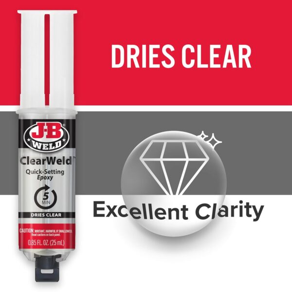 J-B Weld ClearWeld 5-Min Quick-Set Clear Epoxy Syringe - Strong Multipurpose Bond - Image 4