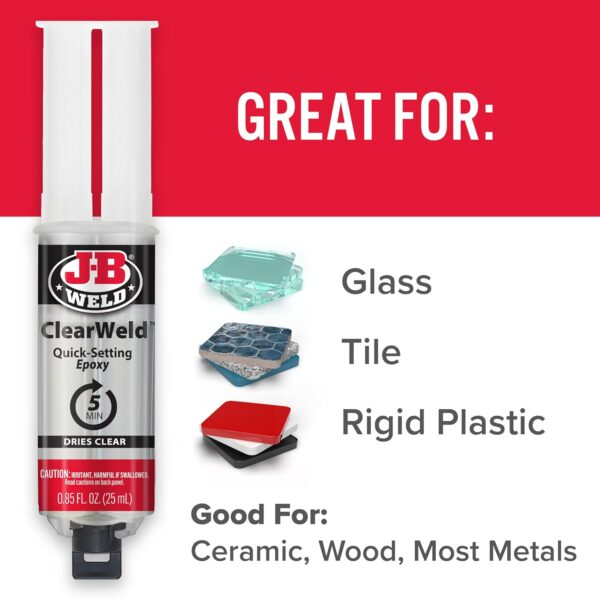 J-B Weld ClearWeld 5-Min Quick-Set Clear Epoxy Syringe - Strong Multipurpose Bond - Image 6
