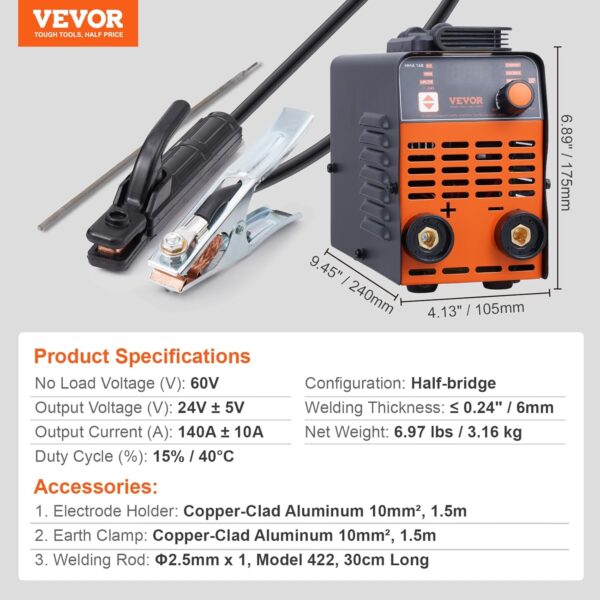 VEVOR 140Amp 2-in-1 Mini Portable ARC/TIG Welder Machine for DIY & Repair - Image 7