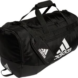 adidas Unisex Adult Defender 4.0 Duffel, Durable Athletic Sports Gym Travel Bag for Men and Women, Black/White, Medium (66L)