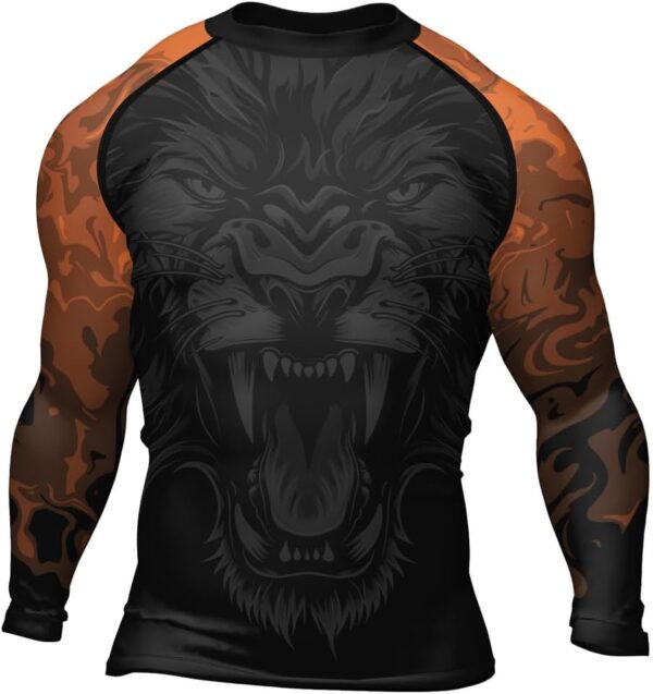 Lion Men's BJJ Rash Guard - Long Sleeve Compression MMA Grappling Shirt - Image 2