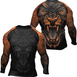 Lion Compression Shirt Rash Guard Men's Jiu Jitsu BJJ Long Sleeve Rashguard Shirt for MMA Grappling