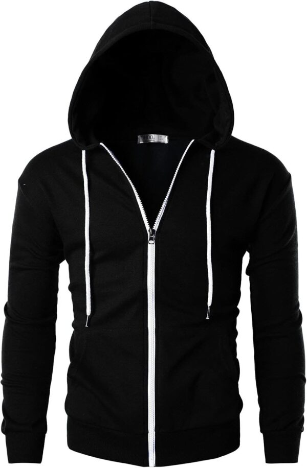 Ohoo Men's Lightweight Slim Fit Full Zip Hoodie Jacket with Pockets - Image 2