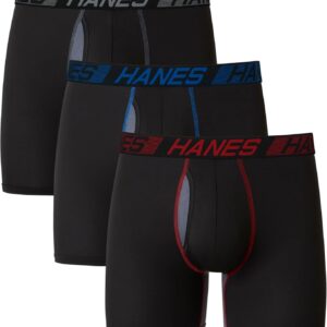 Hanes Men’s Total Support Pouch Boxer Briefs, X-Temp Cooling, Moisture-Wicking Underwear, Regular, Long-leg and Trunk, 3-Pack