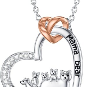 Mother Jewelry Gifts 925 Sterling Silver Mama Bear/Dinosaur/Cat/Bird Necklace with 1 2 3 4 5 Cubs Mothers Day Gifts for Women Mom