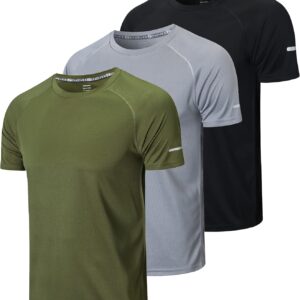 frueo Men's 3 Pack Workout Shirts Quick Dry Moisture Wicking Short Sleeve Mesh Athletic T-Shirts