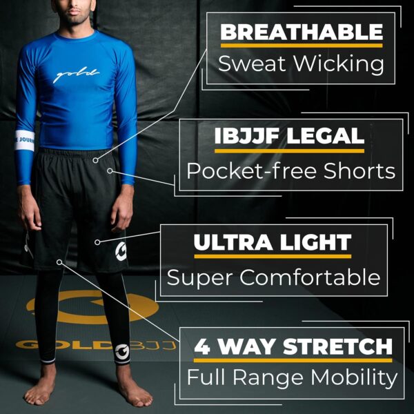 Gold BJJ Shorts: IBJJF Approved No-Gi Grappling Shorts for MMA & Combat Sports - Image 2
