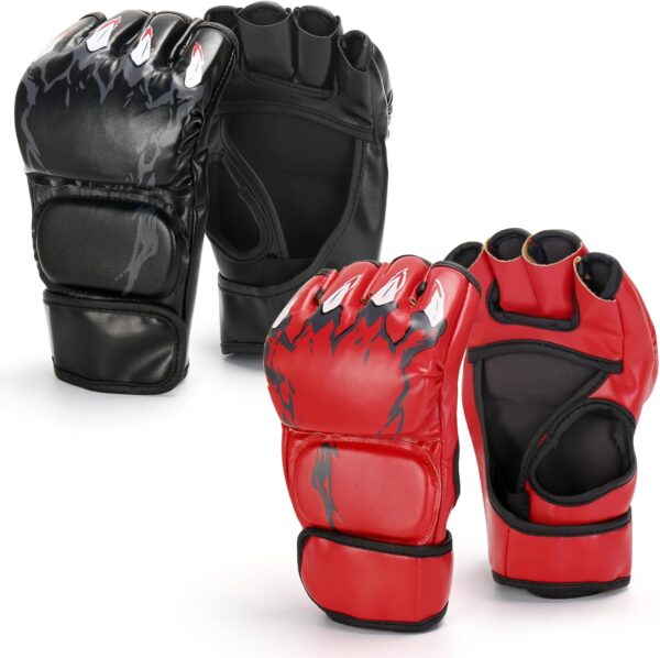 2 Pair Half Finger Boxing Gloves, Punching Gloves, Kickboxing Gloves,Boxing Gloves with Adjustable Wrist Band for Men and Women
