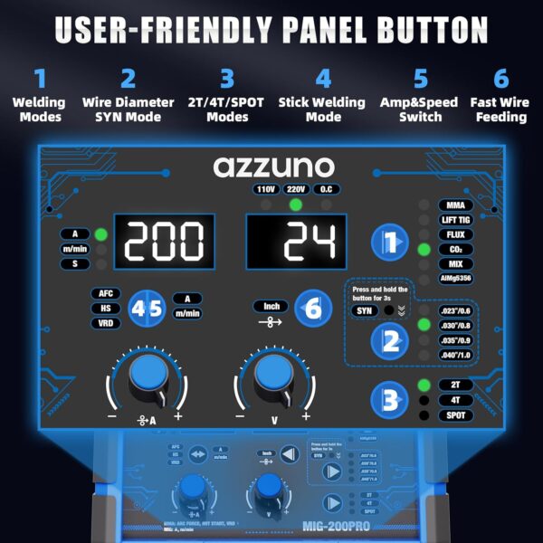 AZZUNO 8-in-1 200A MIG Welder: Dual Voltage Multiprocess Welding Machine - Image 3