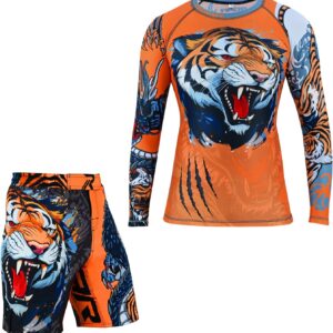 ROAR-INT MMA Rash Guard & BJJ Shorts Set Kids Fight Training Grappling Wear Jiu Jitsu Gi Trunks Outfit Set