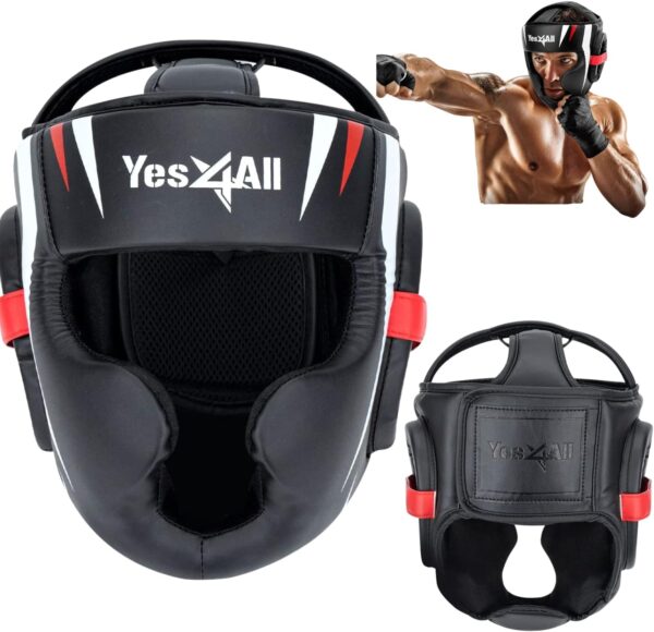 Yes4All Extreme Full Face Boxing Headgear, Adjustable Sparring Headgear, Martial Arts Helmet with PU Leather for Muay Thai, MMA Training, Sparring, Kickboxing