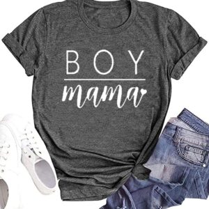 Mother Days Tees Womens Mom of Boys Round Neck Short Sleeve Graphic Shirts for Mama Shirts