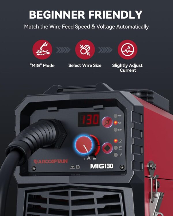 ARCCAPTAIN 130A 3-in-1 Portable MIG Welder - Flux Core, TIG, Stick, 110V - Image 4