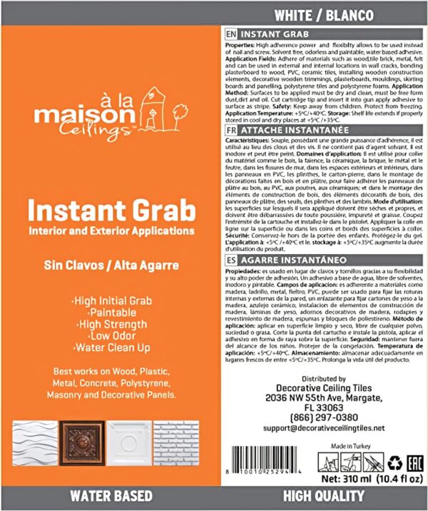 A la Maison Instant Grab: High-Strength Ceiling Tile & Wall Panel Adhesive (6-Pack) - Image 4