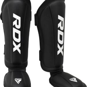 RDX Shin Guards Kickboxing Muay Thai, SATRA SMMAF Approved, Premium Maya Hide Leather, Leg Instep Protection Pads, MMA Martial Arts Kicking Sparring Training Gear, BJJ Karate Boxing Taekwondo, Black
