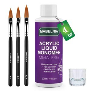Monomer Acrylic Nail Liquid 4oz for Acrylic Powder - Professional MMA-Free Non-Yellowing Formula Acrylic Liquid Monomer Nail Kit For Acrylic Nail Extension